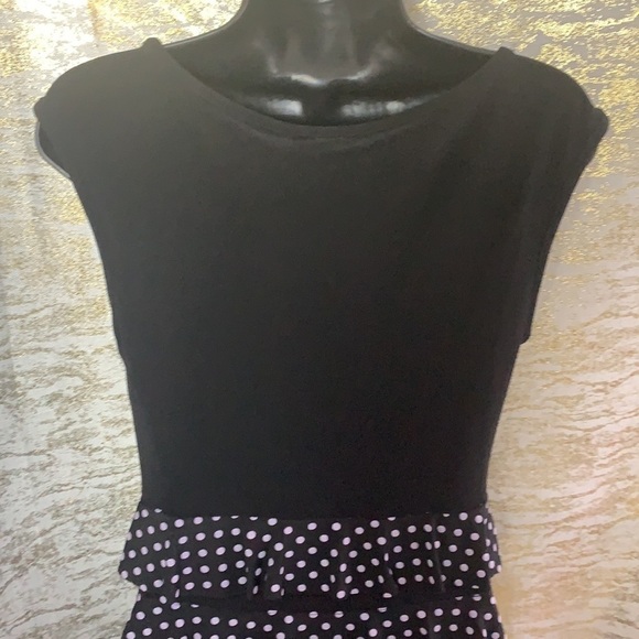 Vintage🧚♀️Joseph Ribkoff Black/Purple Polka Dot Patchwork Layered Dress Size 8 - Picture 8 of 12